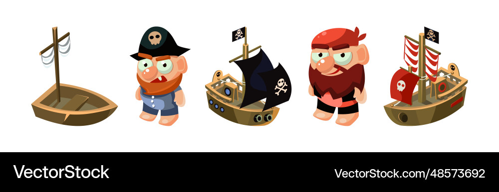 Pirate adventure game icon and element set vector image