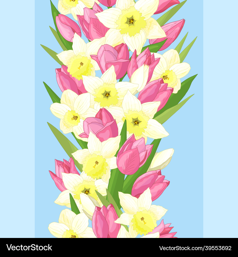 Seamless pattern with tulips and daffodils Seamless pattern with tulips and daffodils Vector Image