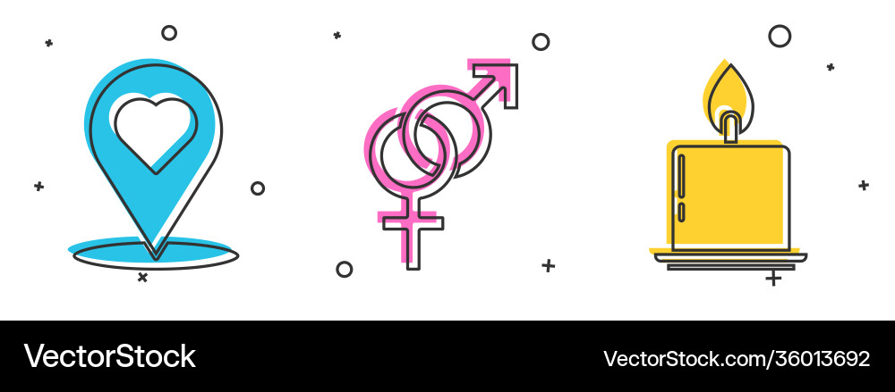 Set map pointer with heart gender and burning Set map pointer with heart gender and burning vector image