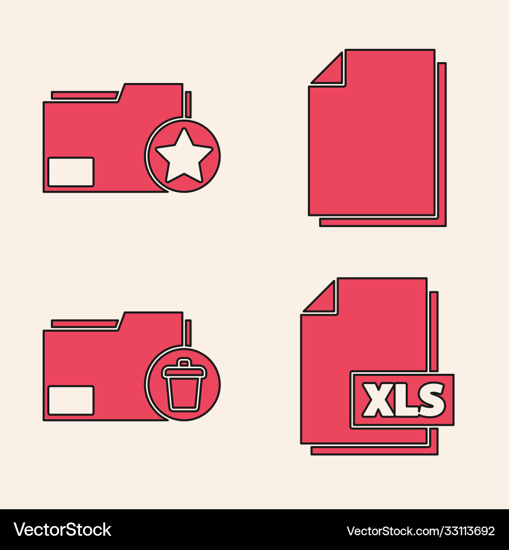 Set xls file document folder with star Set xls file document folder with star vector image