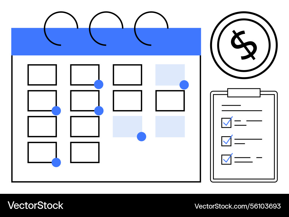 Calendar with events checklist and dollar icon Calendar with events checklist and dollar icon vector image