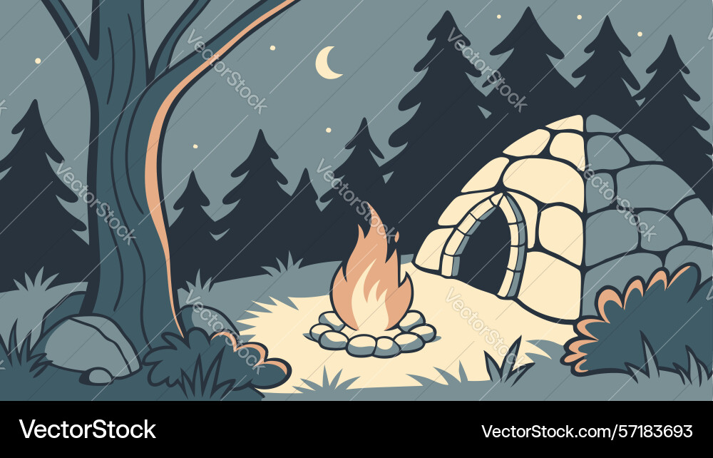 Campfire in forest with igloo design generative Vector Image