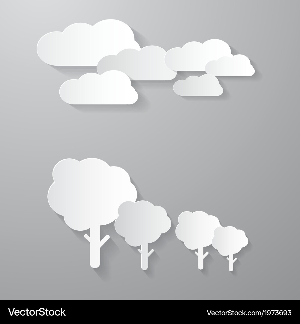 Clouds and trees cut from paper background vector image