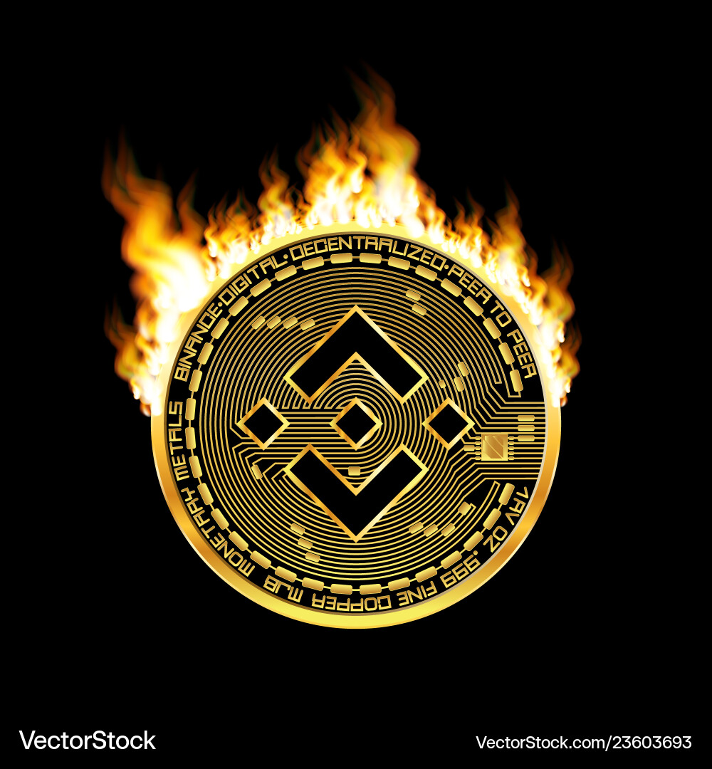 Crypto currency binance golden symbol on fire – Royalty-Free Vector |  VectorStock