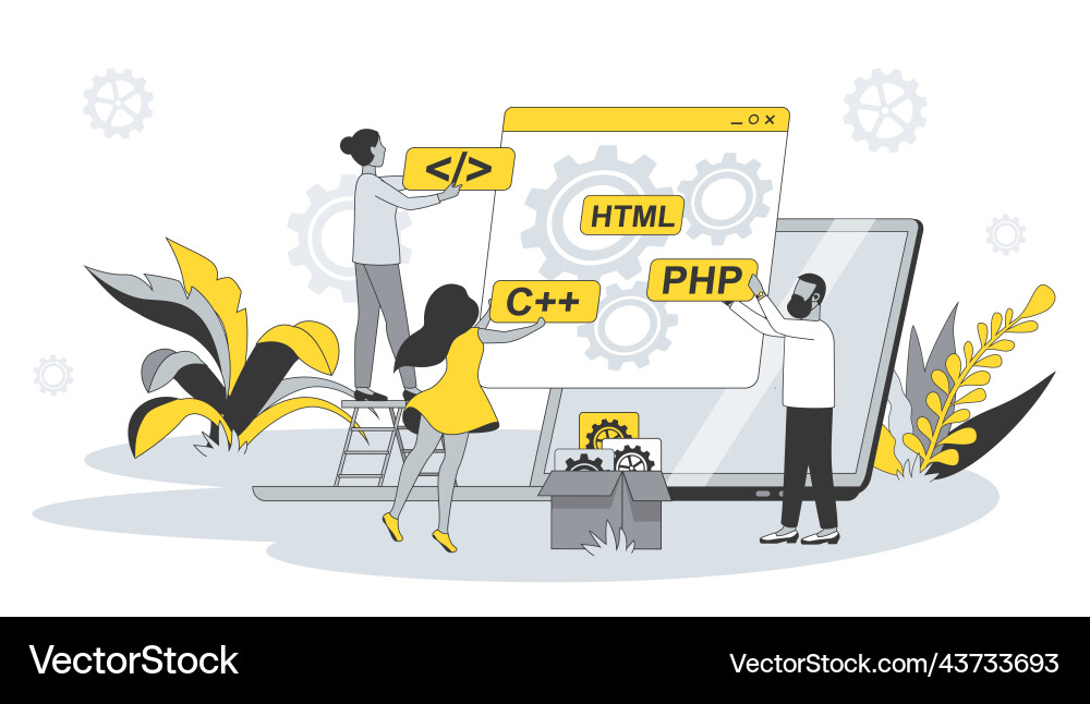 Developing team concept in flat design with people vector image