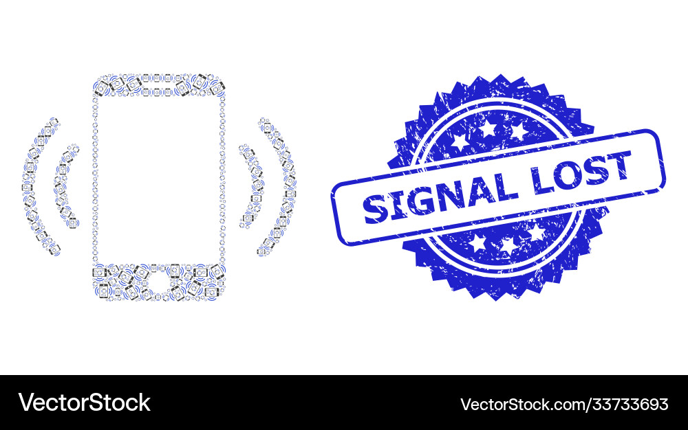 Grunge signal lost stamp and recursion cellphone Grunge signal lost stamp and recursion cellphone vector image