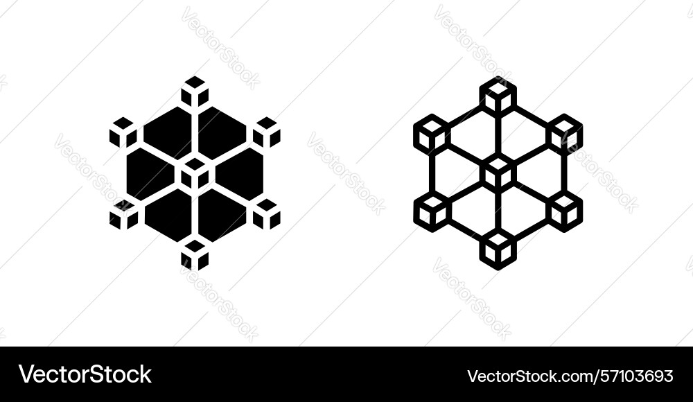 Minimalist blockchain network glyph icons vector image