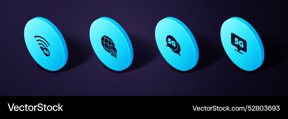 Set isometric location 5g network globe sim card vector image