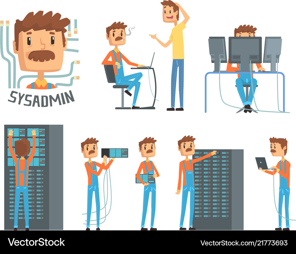 Sysadmin network engineer characters set Sysadmin network engineer characters set vector image