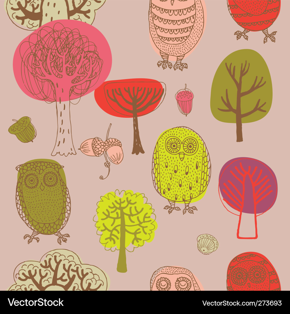 Whimsical Forest Owls Pattern Vector Image