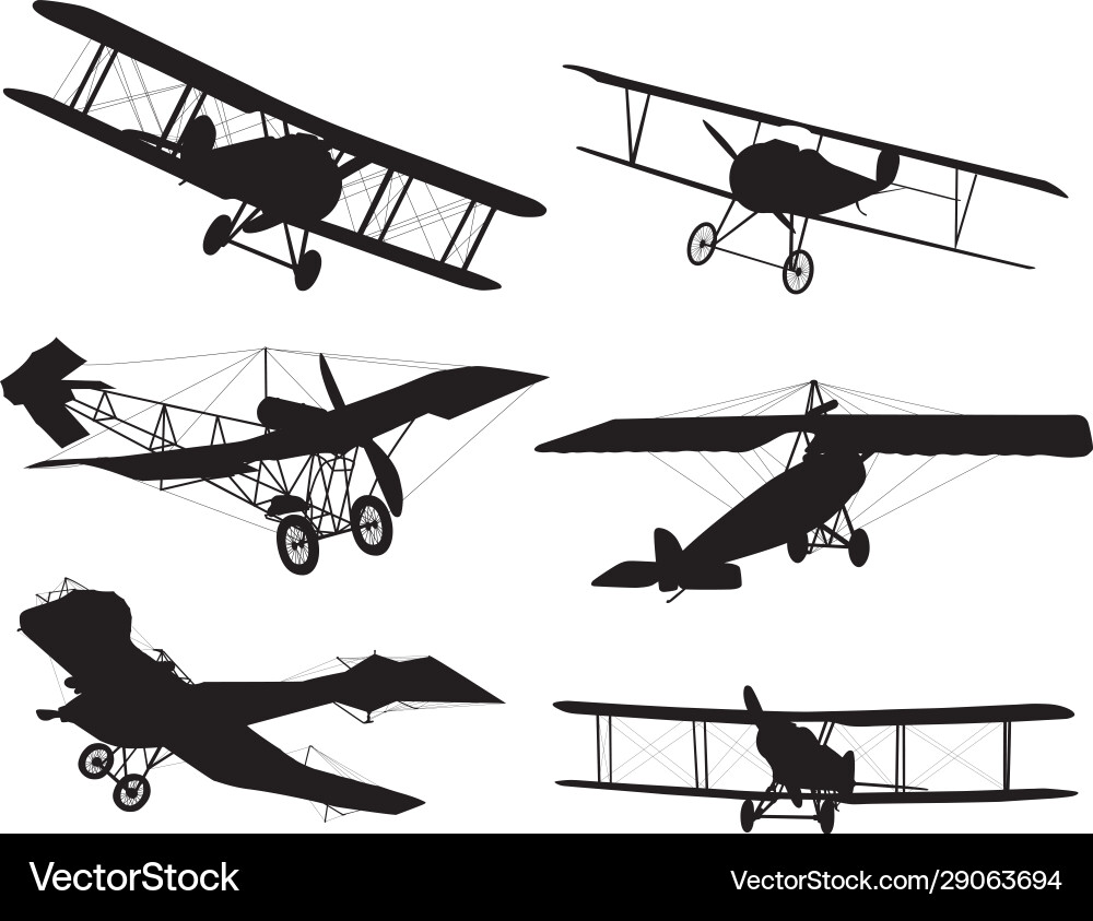 Biplanes silhouettes Biplanes silhouettes vector image