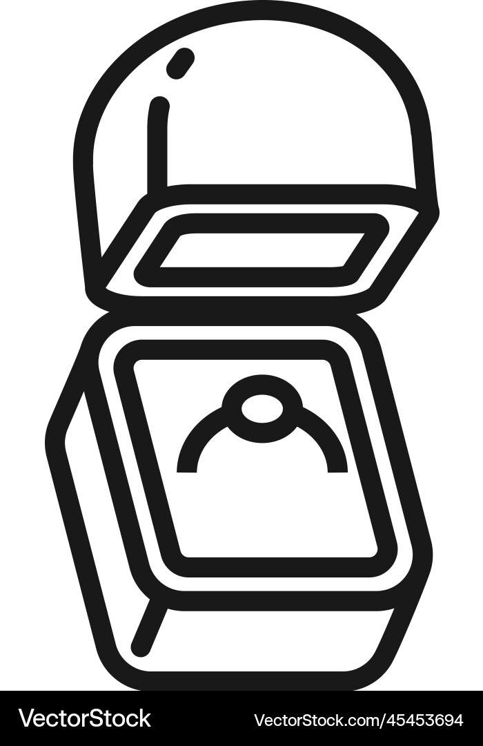 Diamond ring in open box proposal linear icon Diamond ring in open box proposal linear icon vector image