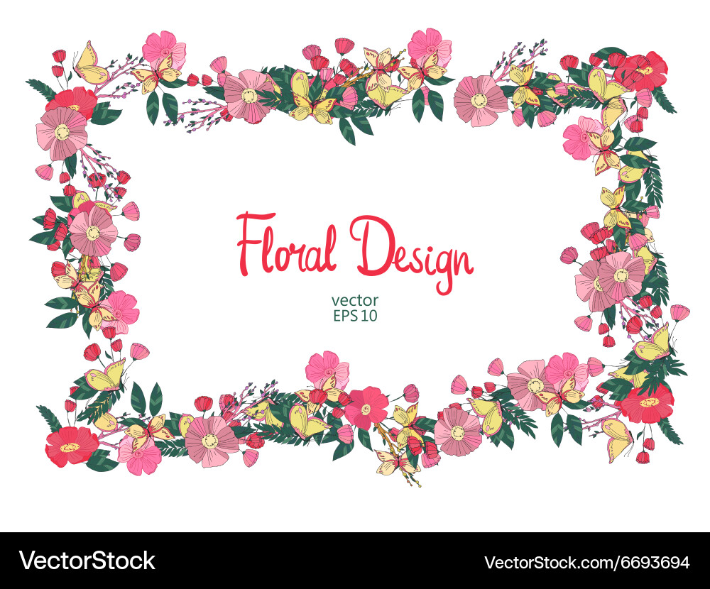 Floral Autumn Frame with Berries & Butterfly Vector Image