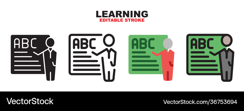 Learning icon set with different styles editable vector image