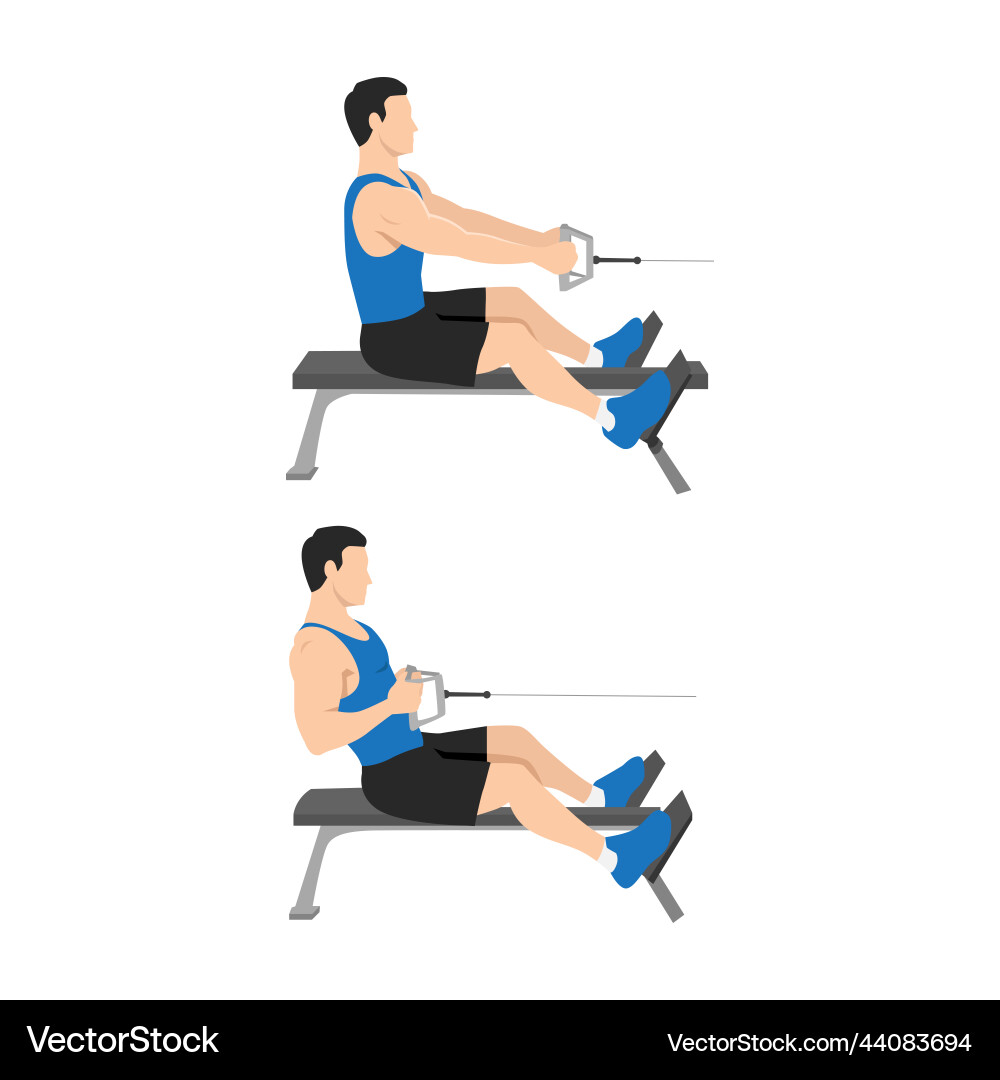 Man doing seated low cable back rows exercise Man doing seated low cable back rows exercise vector image