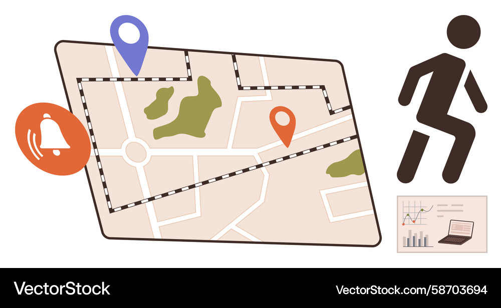 Navigation Route Map with Location Pins Vector Image