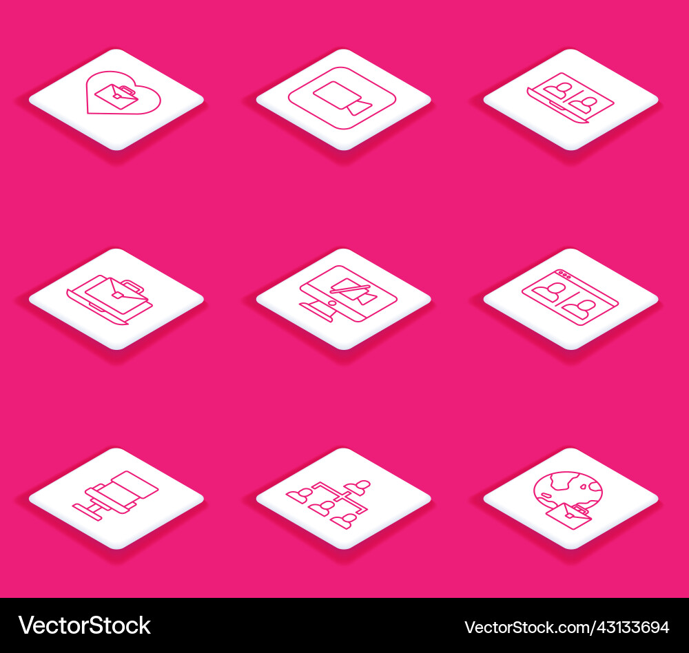 Set line heart with text work camera video chat Set line heart with text work camera video chat vector image