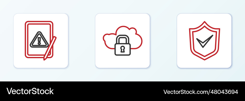 Set line shield with check mark tablet Set line shield with check mark tablet vector image