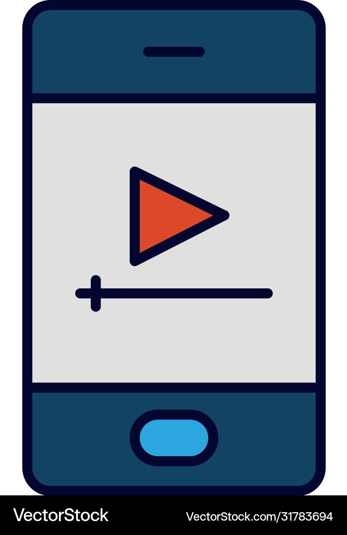 Smartphone with video player on screen line vector image