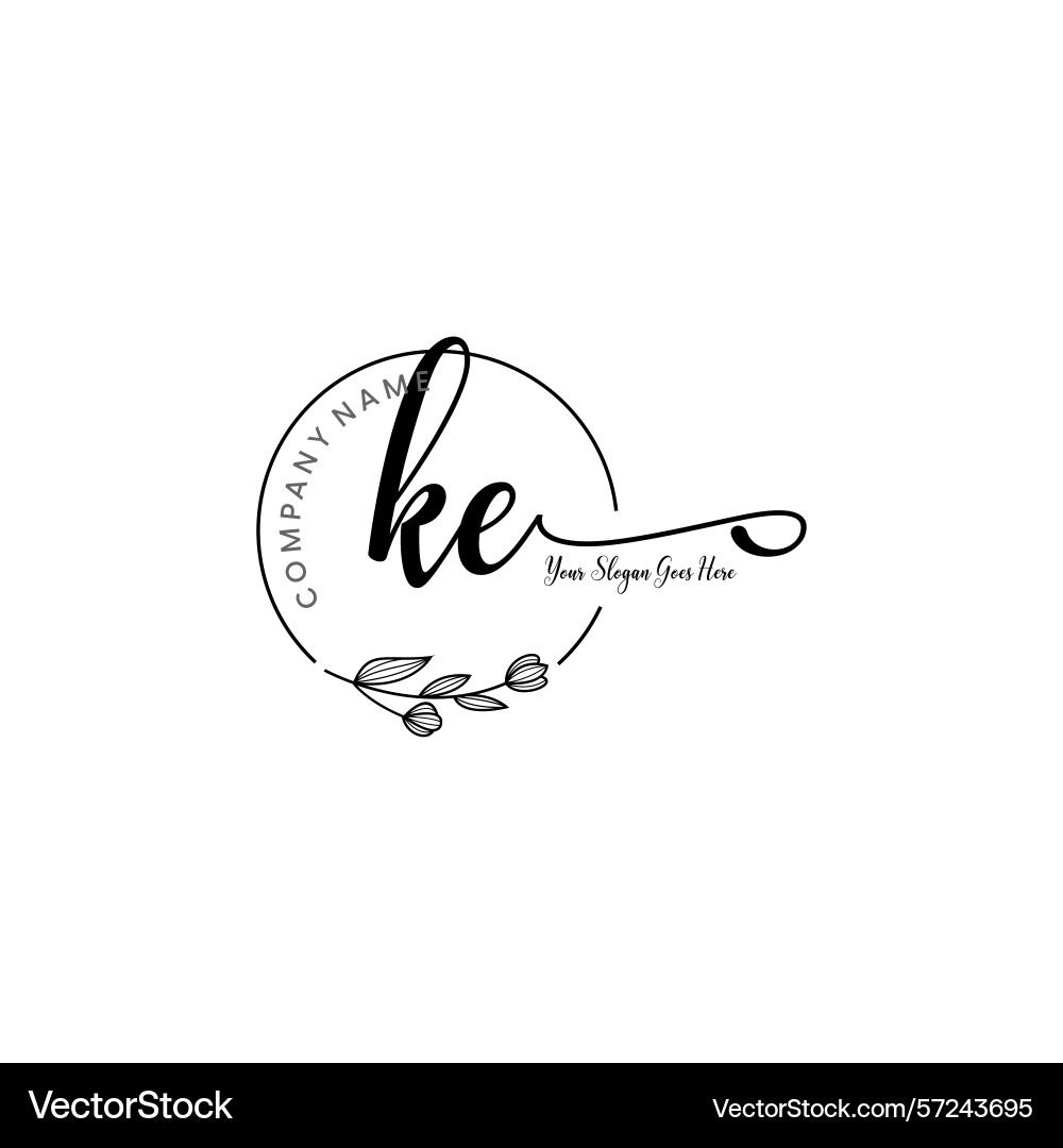 Elegant ke initial logo design with botanical Vector Image