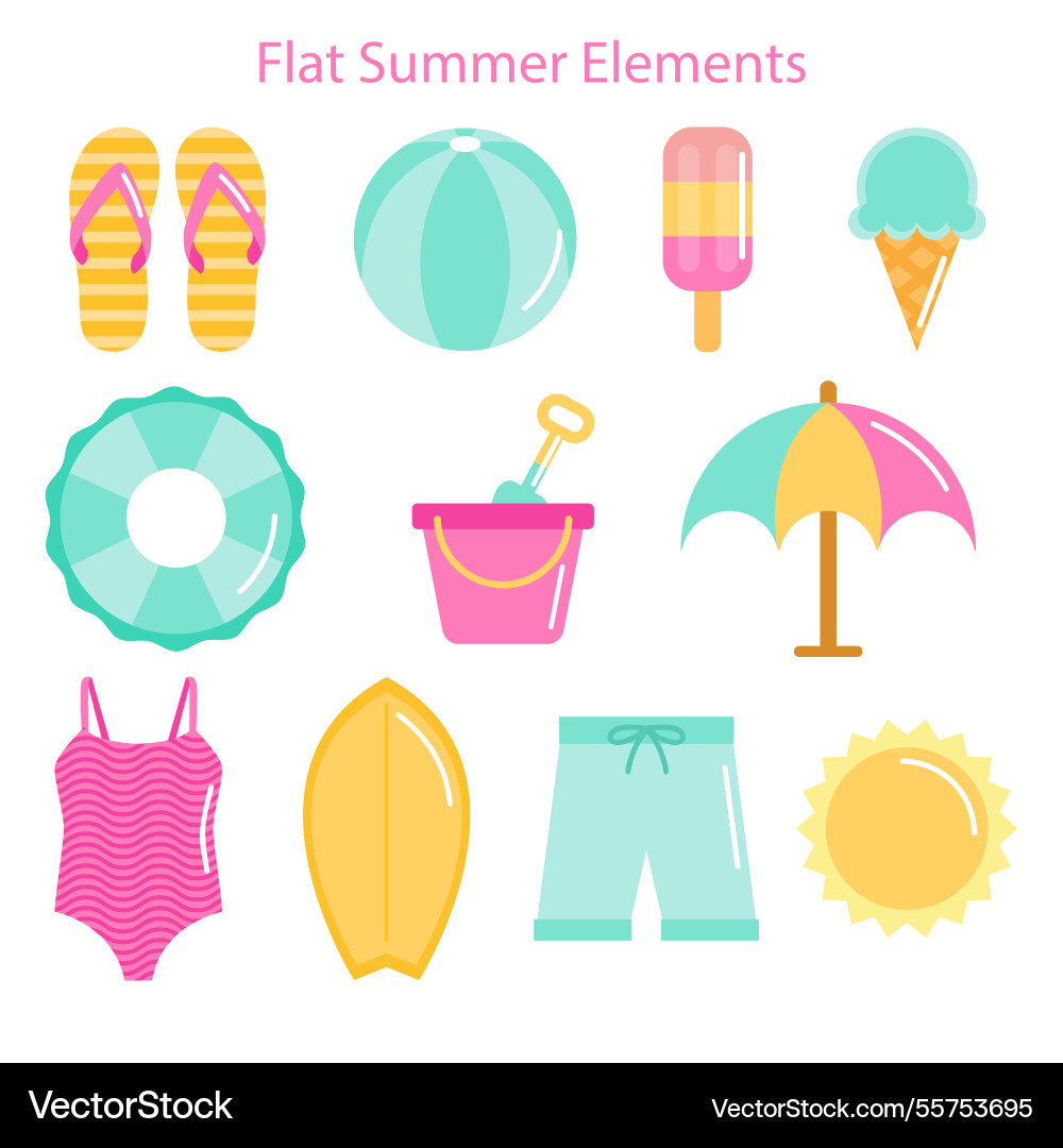 Flat selection of summer objects in pastel colors Vector Image