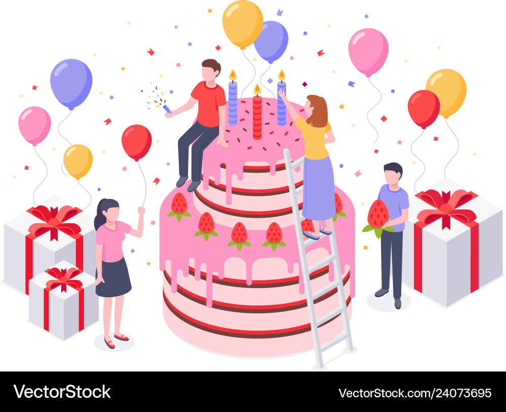 Isometric Birthday Party Celebration Vector Image