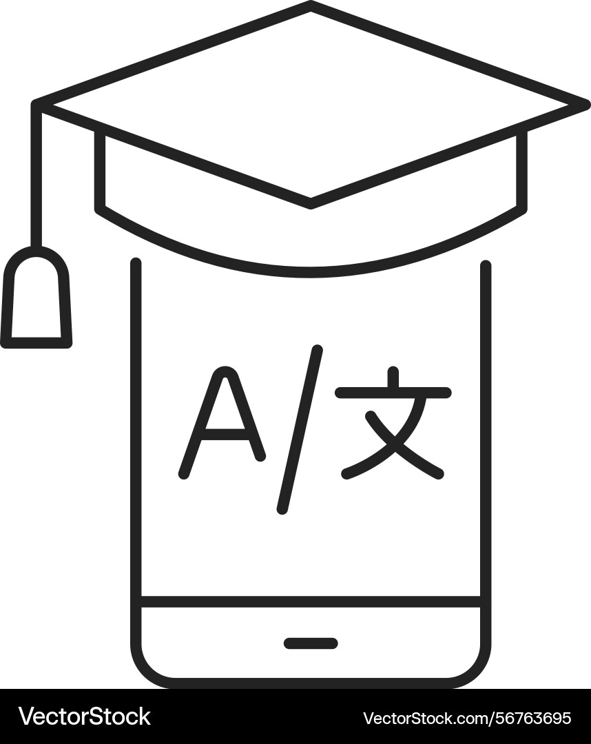 Language learning app icon with graduation cap Language learning app icon with graduation cap vector image