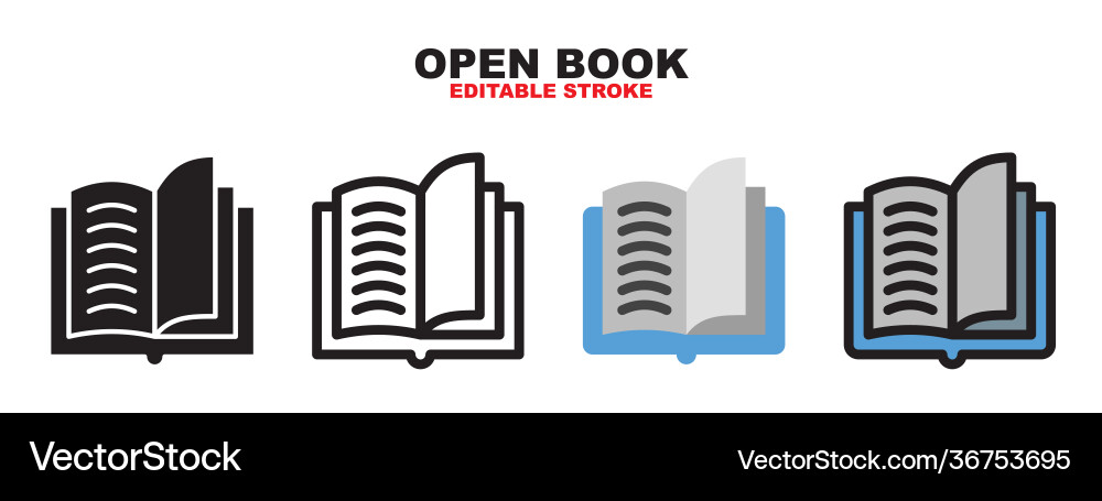 Open book icon set with different styles editable vector image