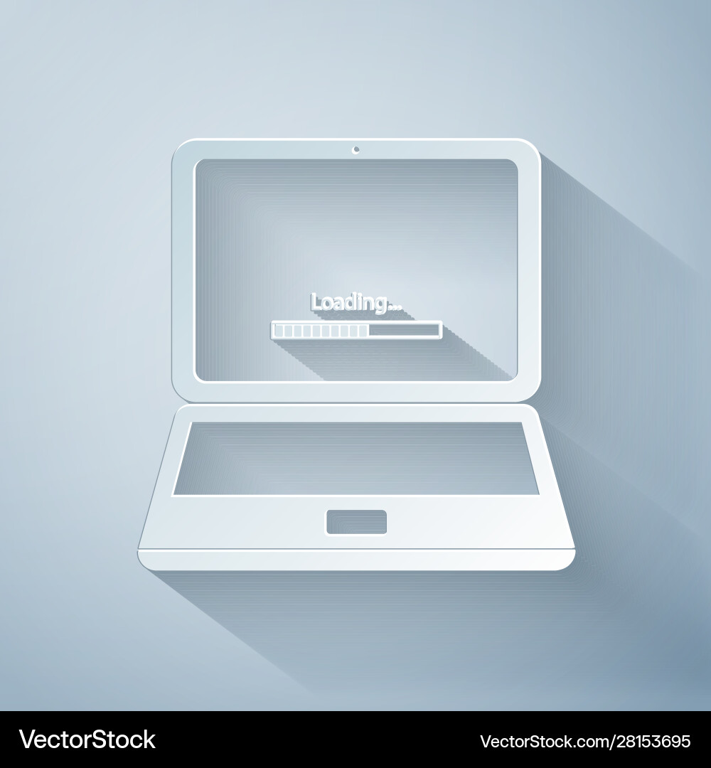 Paper cut laptop update process with loading bar Paper cut laptop update process with loading bar vector image