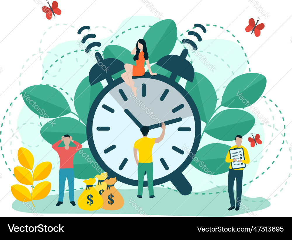 People near the clock waste of time organization People near the clock waste of time organization vector image