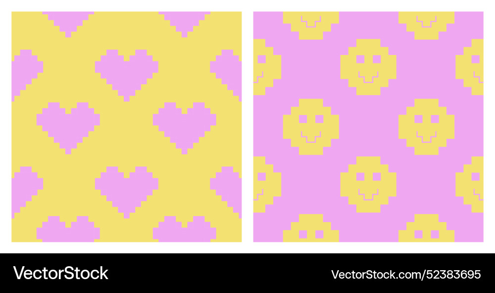 Pixel y2k retro seamless pattern set Vector Image