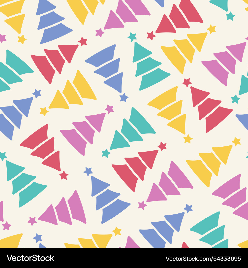 Retro colorful christmas tree repeat pattern vector image