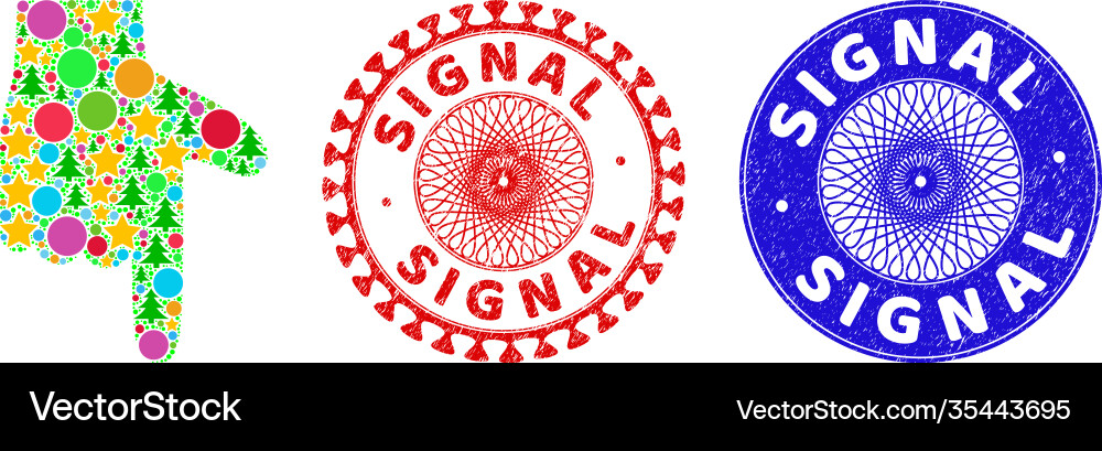 Signal textured rubber imprints and hand pointer Vector Image