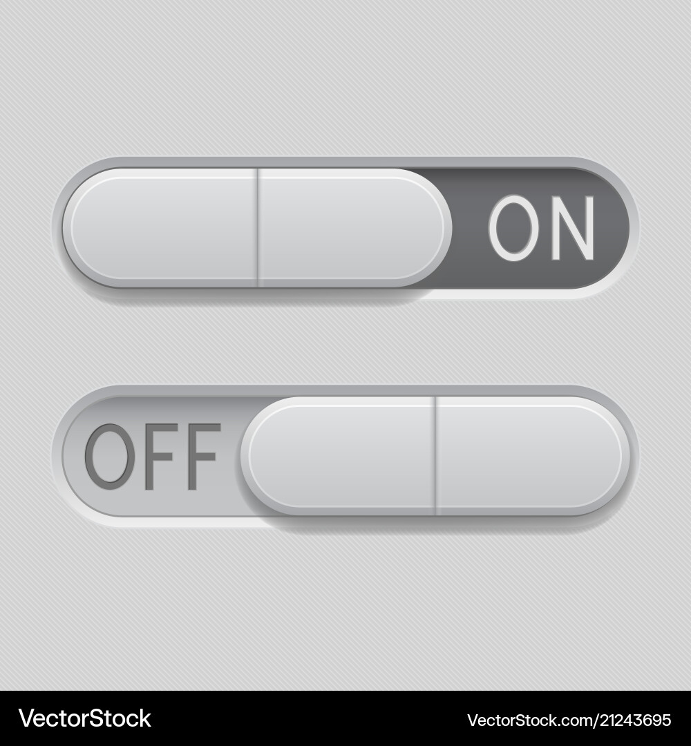 Toggle switch buttons on and off 3d oval gray vector image