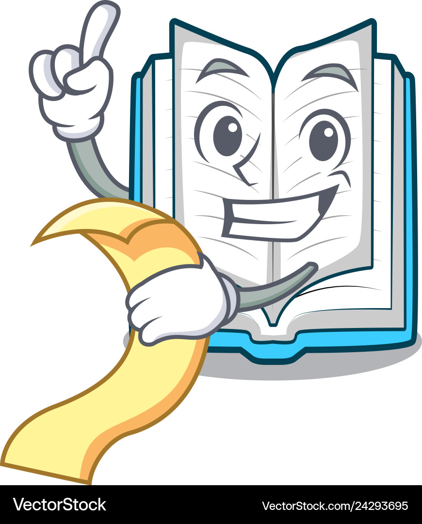 With menu opened book in the shape mascot With menu opened book in the shape mascot Vector Image