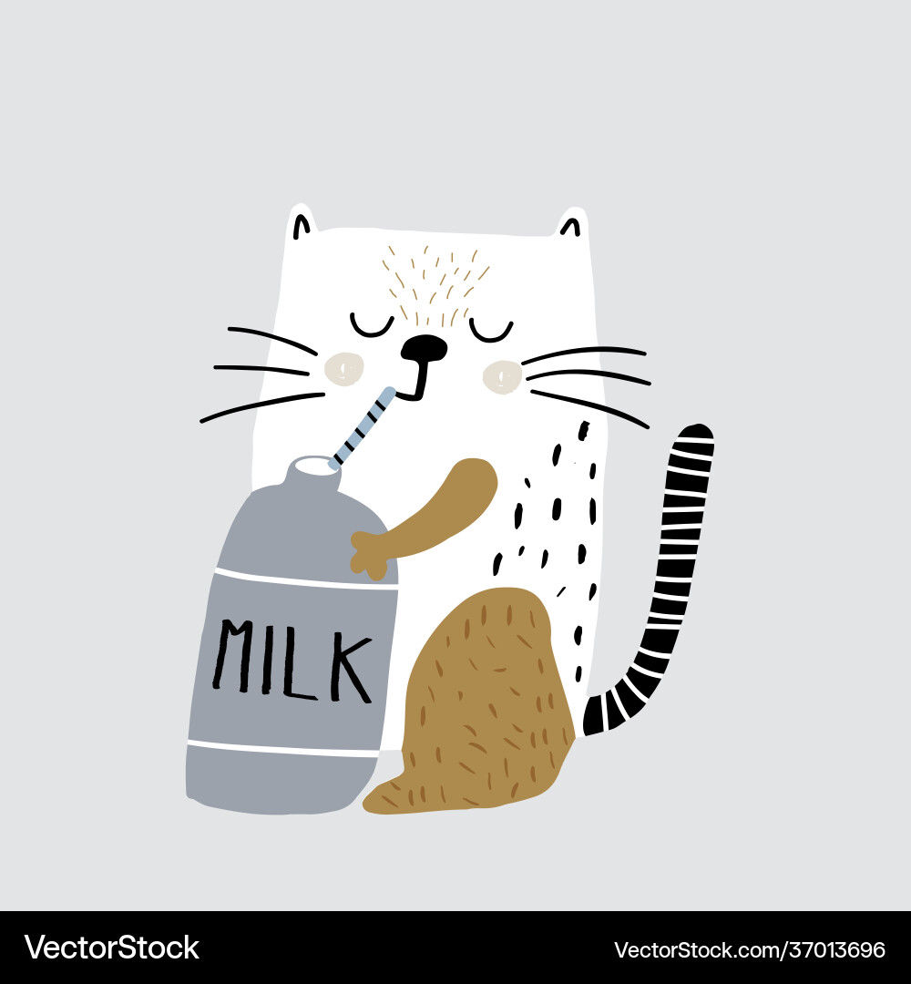 Cute cartoon cat character drinking a milk Cute cartoon cat character drinking a milk vector image