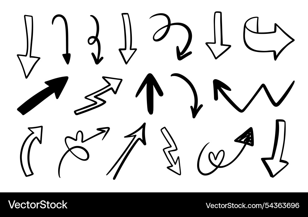 Different scribbles arrows marks icons set vector image
