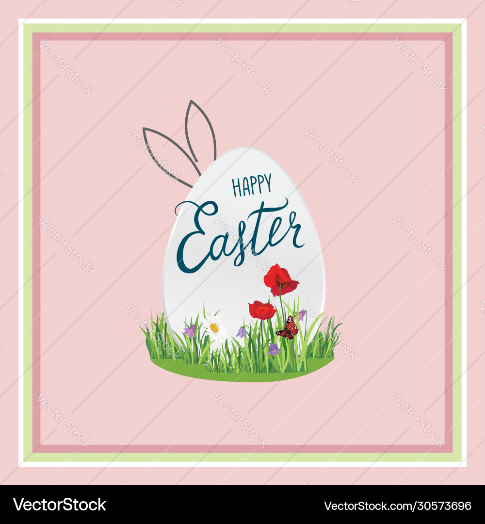 Happy easter greeting card egg over field Happy easter greeting card egg over field vector image