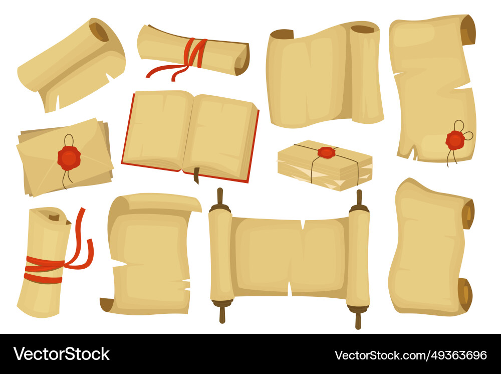 Papyrus scroll set old paper roll with ancient Papyrus scroll set old paper roll with ancient vector image