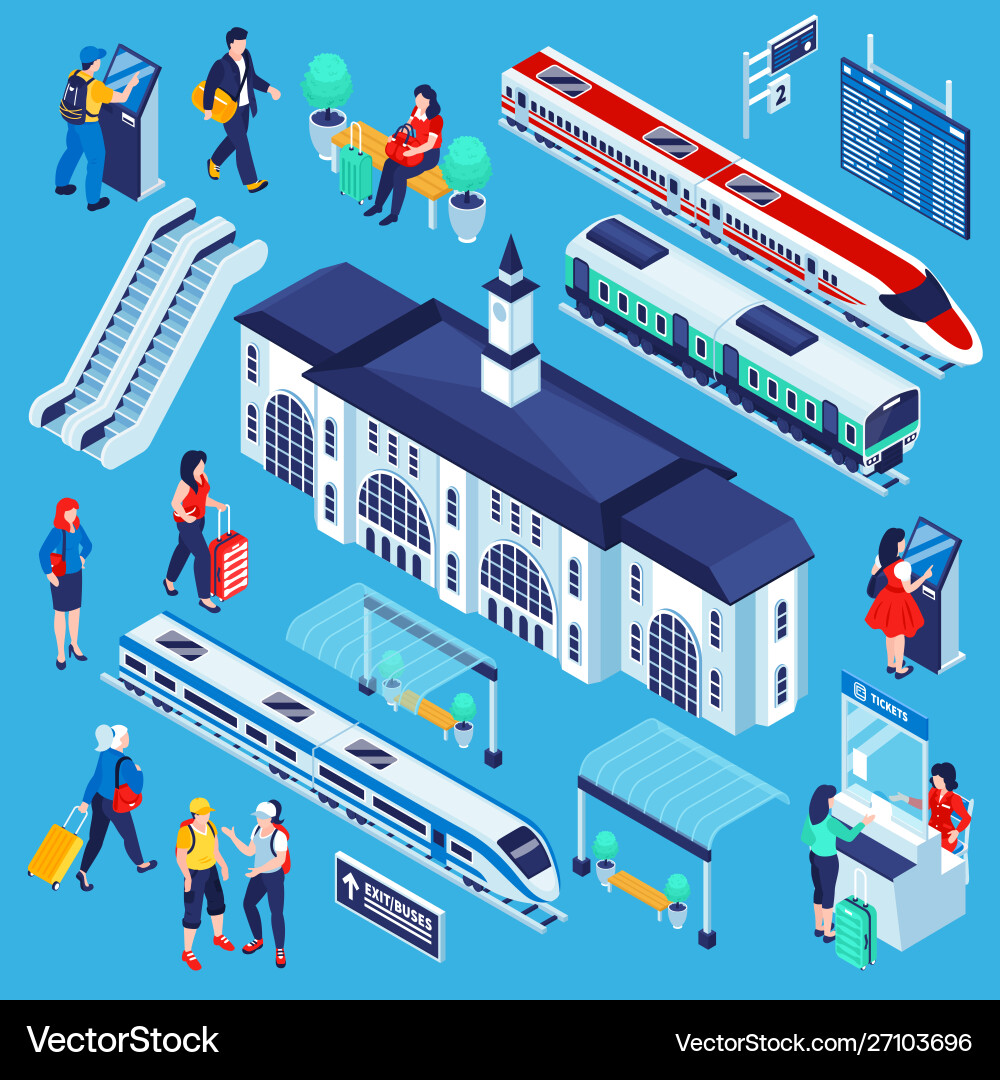 Railway station constructor set Vector Image