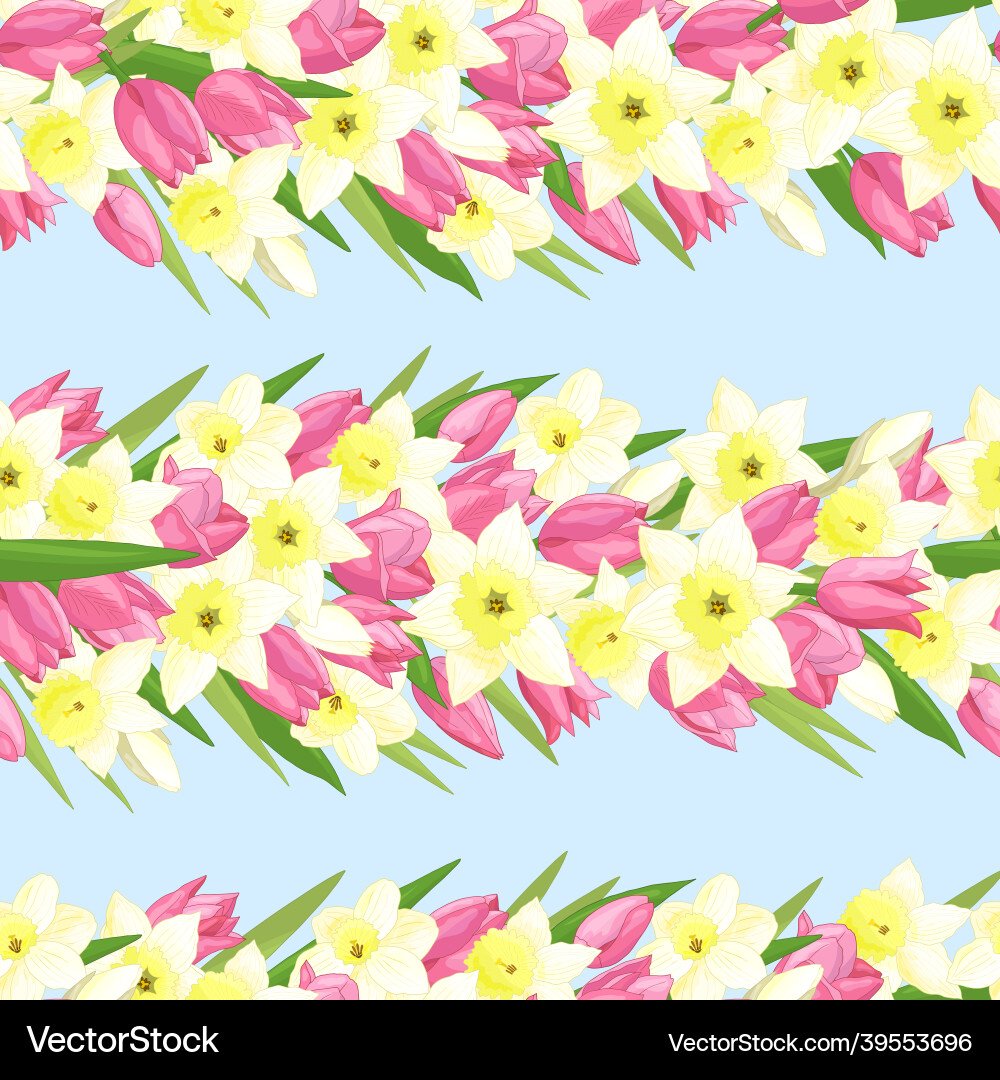 Seamless pattern with tulips and daffodils Seamless pattern with tulips and daffodils vector image
