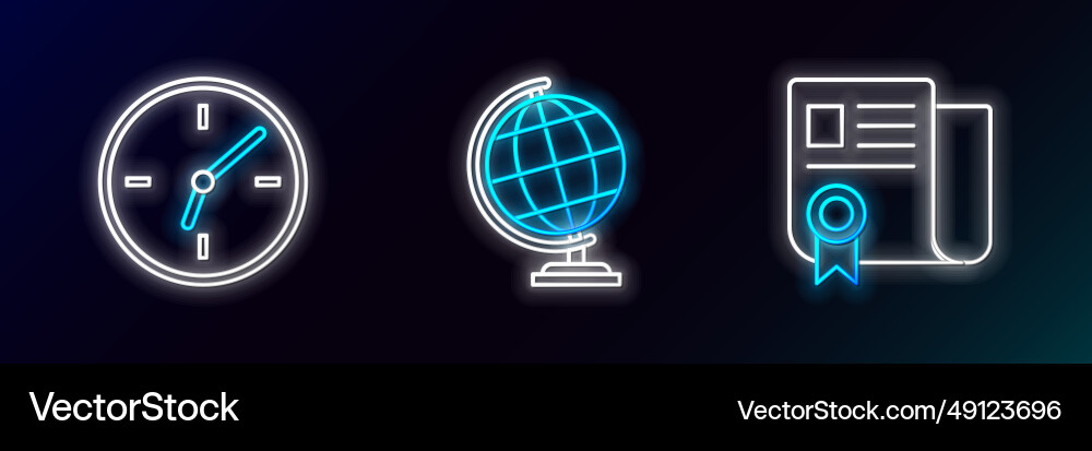 Set line certificate template clock and earth Set line certificate template clock and earth vector image