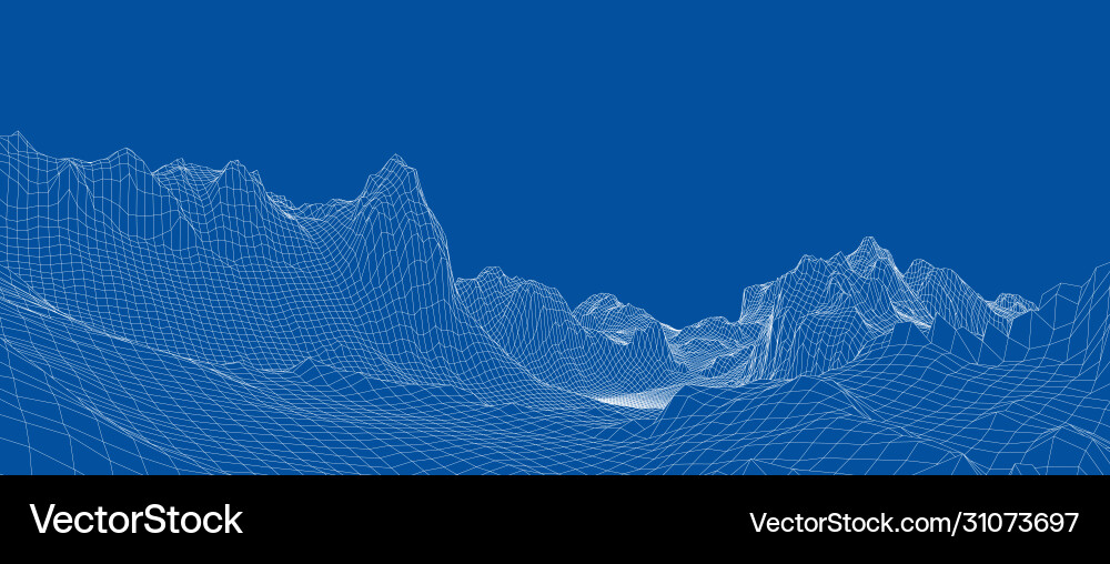 Abstrakter 3d Drahtrahmen Landschaft Blaupause Stil Abstrakter 3d Drahtrahmen Landschaft Blaupause Stil vektorbild