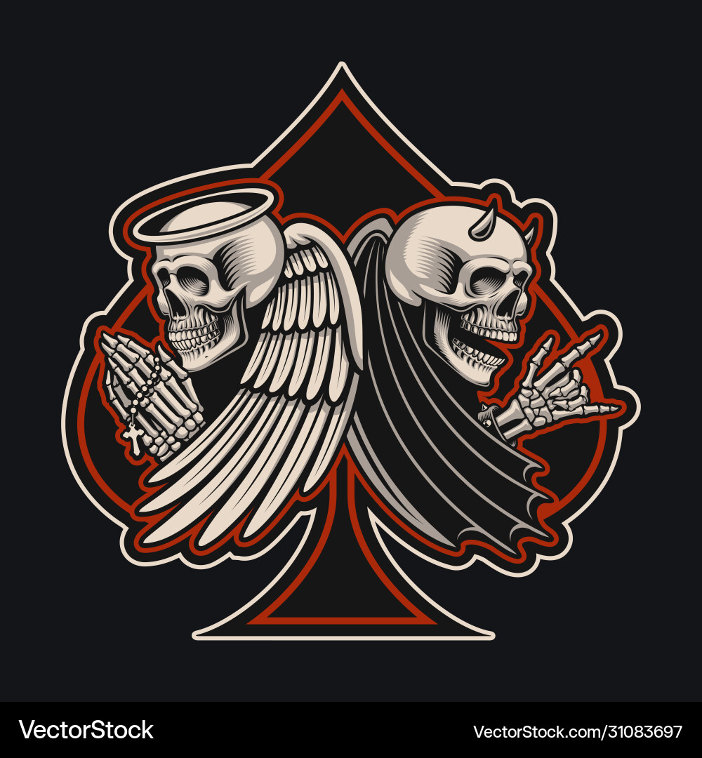 Angel & Devil Skeleton Tattoo Art Vector Image