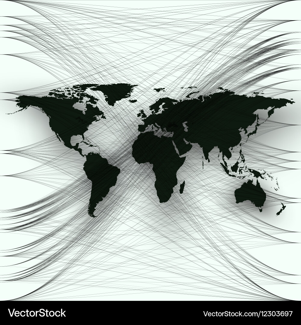 Black color world map with abstract waves Vector Image