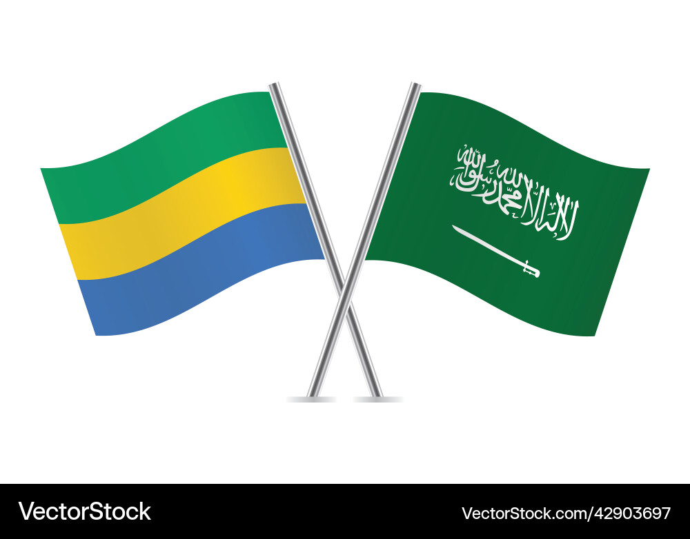 Gabon and saudi arabia crossed flags vector image