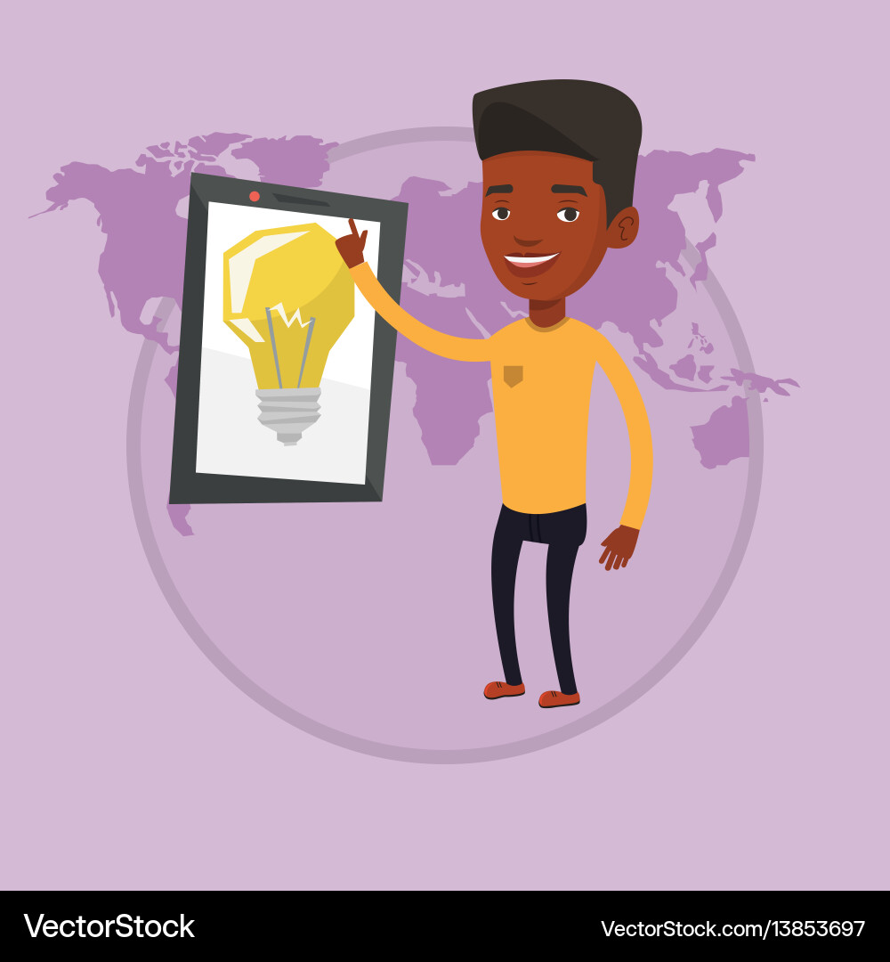 Man pointing at big tablet computer Man pointing at big tablet computer vector image