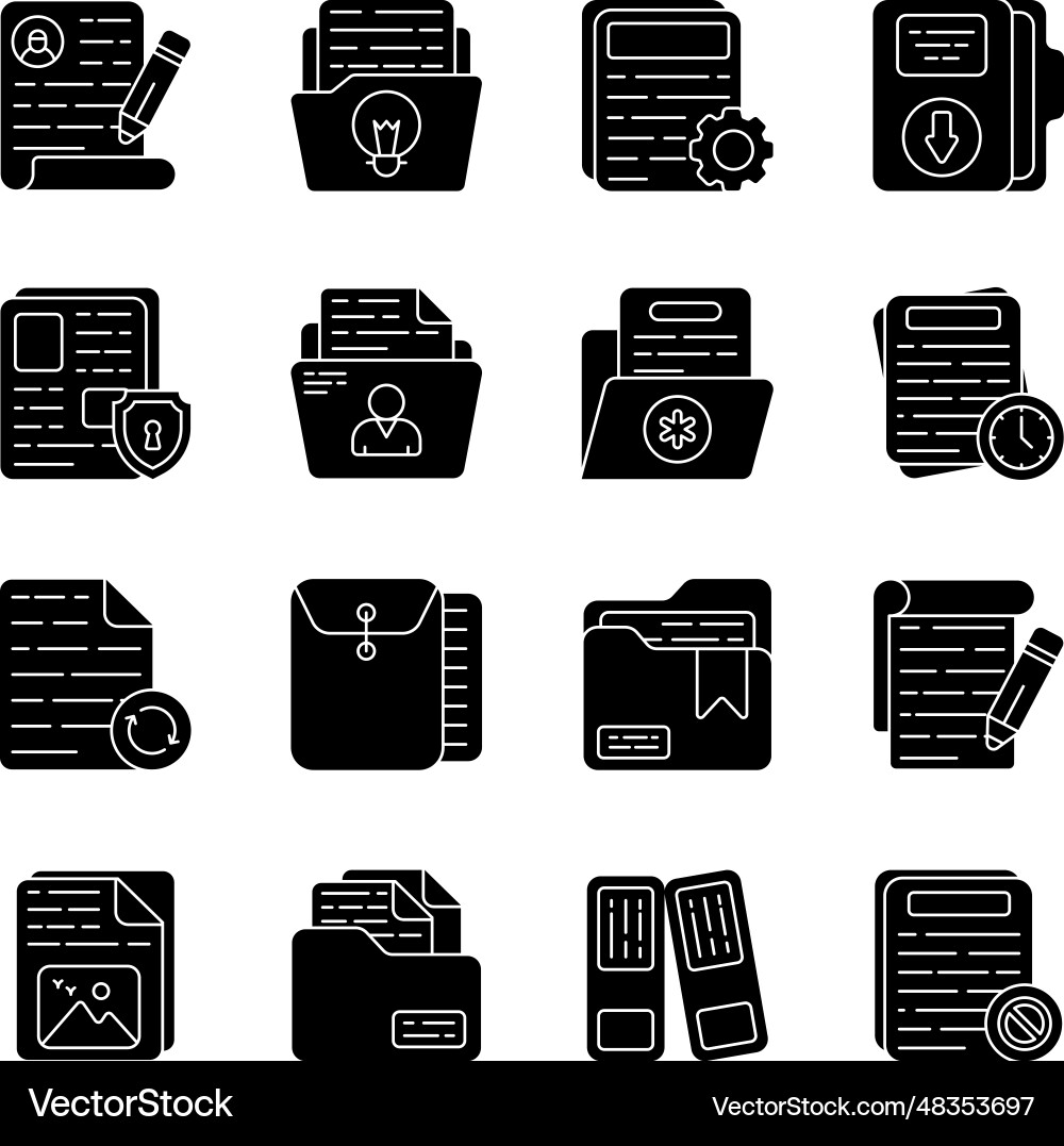 Pack of files and archive solid icons Vector Image