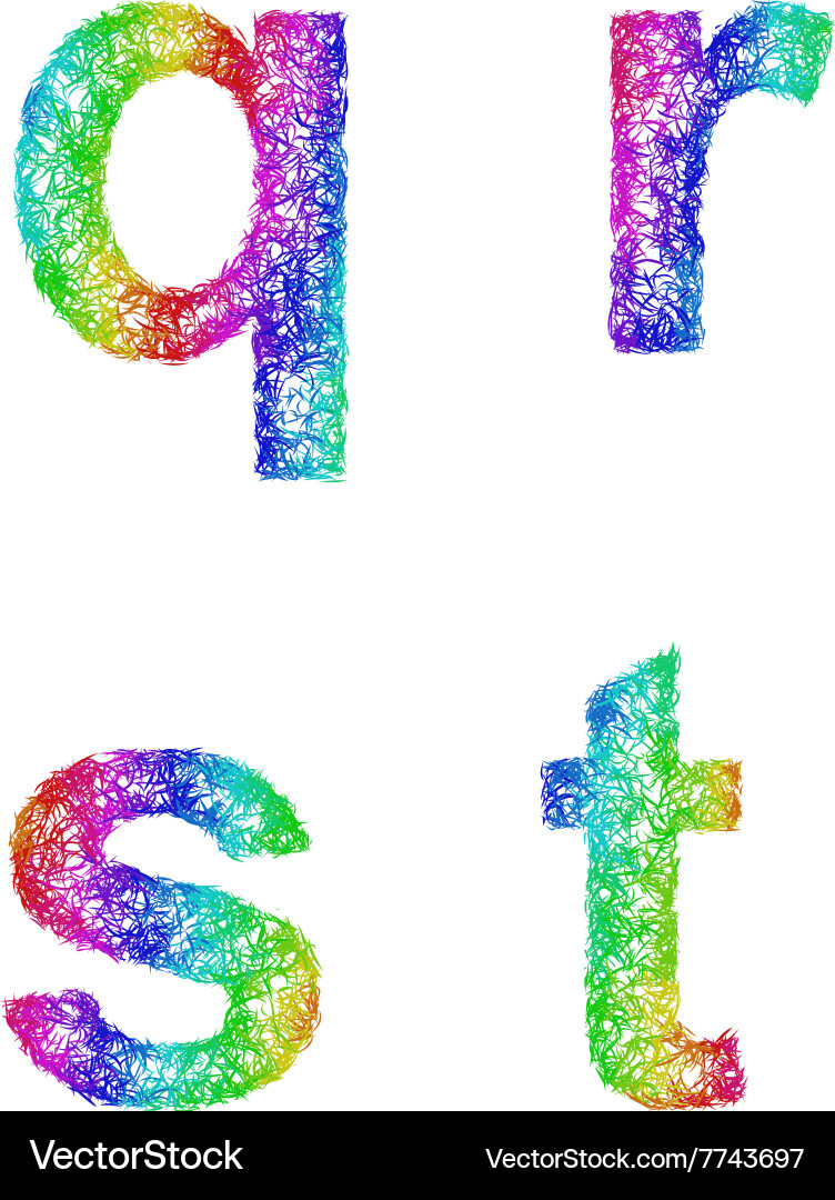 Rainbow sketch font set - lowercase letters q r s vector image