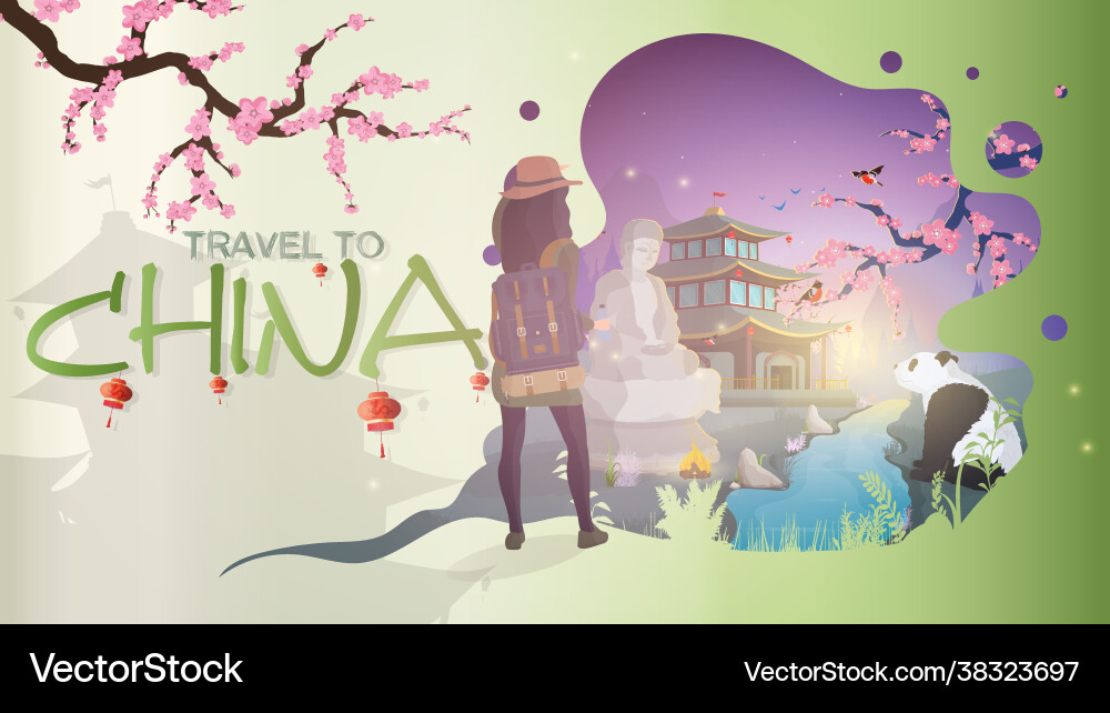 Reisen nach China Banner sakura panda buddha Reisen nach China Banner sakura panda buddha vektorbild